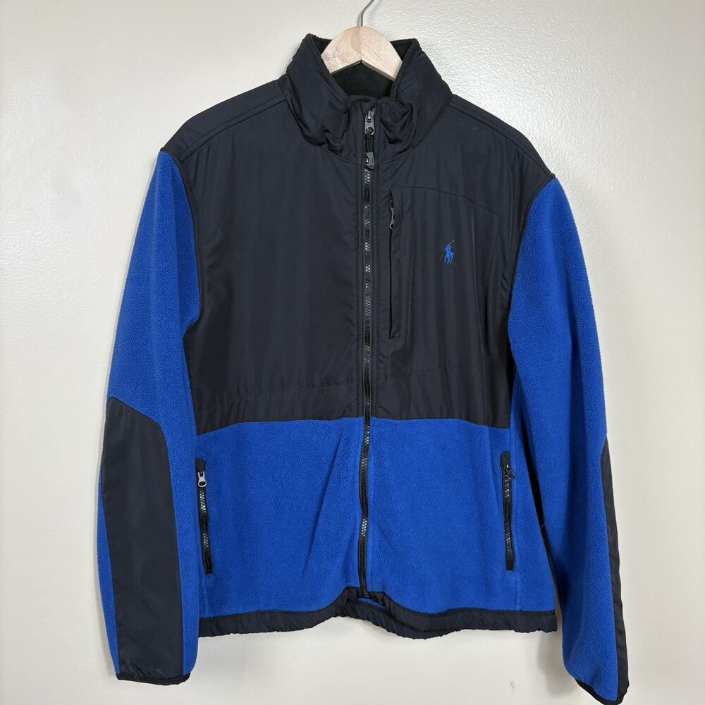 Polo Ralph Lauren Polartec Fleece Jacket Black Blue Full Zip Men's L Athleisure
